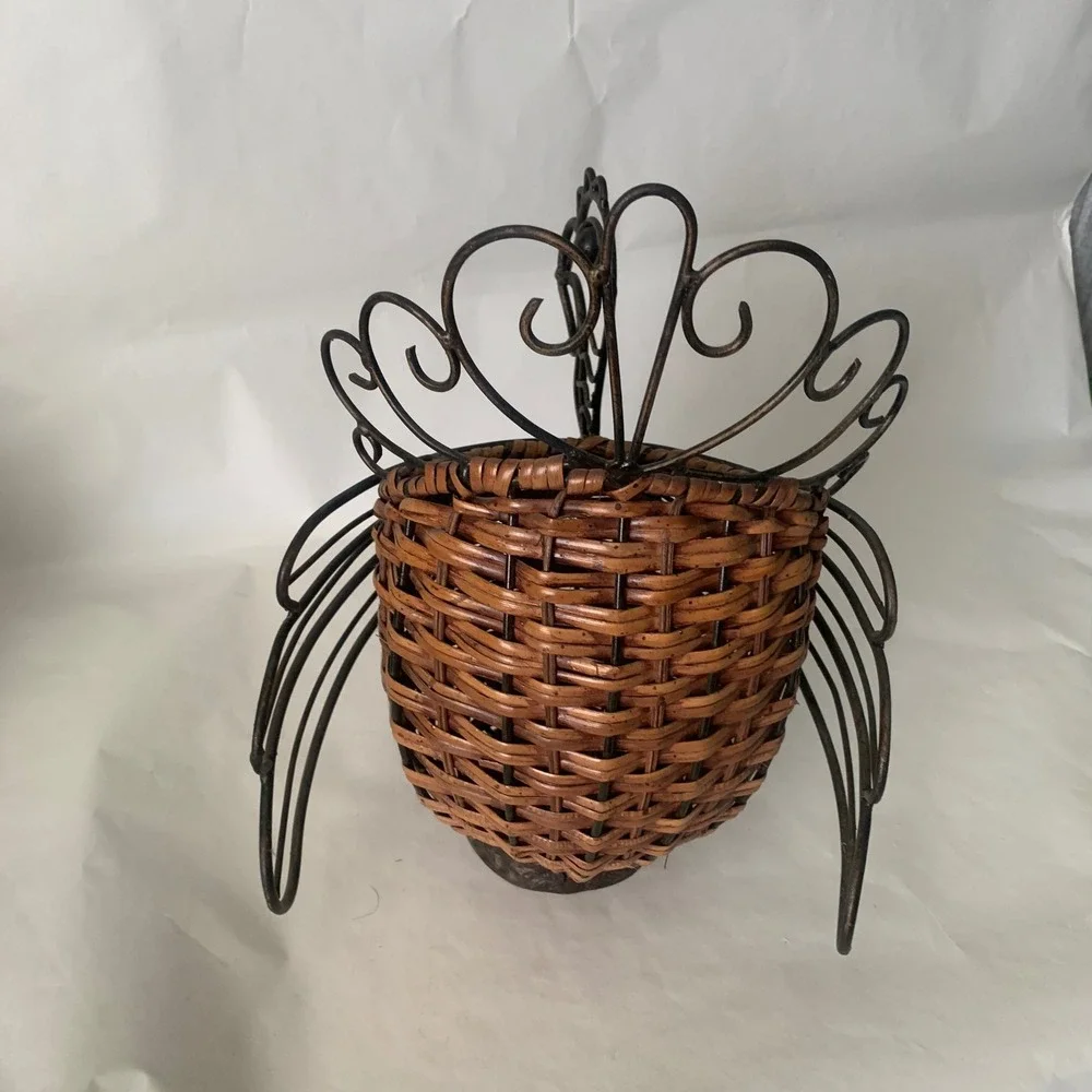 Woven Rattan Metal Turkey Decorative Basket Brown Fall Farmhouse Thanksgiving